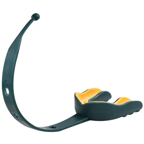 Oral Mart Strapped Mouth Guard for Football, Lacrosse, Ice Hockey, Taekwondo (USA Flag, Fangs, 15+ Colors to Choose from) - Sports Mouthguard with Fixed Strap (Strapped, Youth or Adult) - color: Green Armor, size: Adult (Age 13 & Up)
