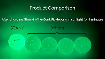 STANY Glow-in-the-Dark Pickleball Balls, Luminous, USAPA Standard, Indoor/Outdoor, 40 Holes, Ultra Visible, Nighttime Play, Unique Gift for Pickleball Lovers –6 Pack, Glows Green