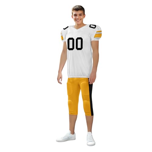 Youth Football Practice Jersey, Custom Blank Kids Practice Football Uniform Sportswear for Boys Training Games - color: White Black Gold