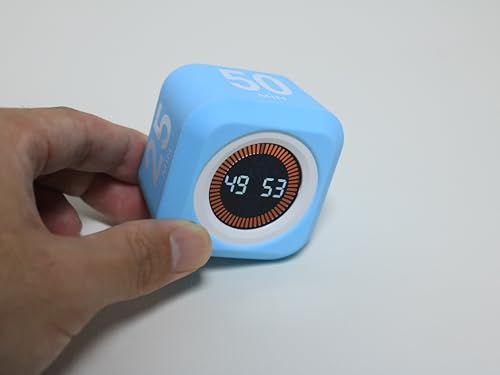 Rotating Pomodoro Cube Visual Timer 5, 25, 10 50 Minutes Preset, Rechargeable Desk Productivity Flip Timer w/Silicone Cover Custom Countdown, Silent Mode for ADHD, Study, Work, School(Blue) - color: Blue+white
