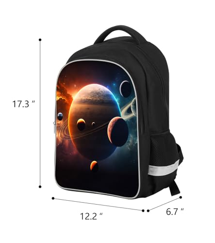 Solar System Planets Stars Space Kids Backpack, Galaxy School Bookbag for Boys and Girls, Polyester, 17 Inches Back Pack, Giftable, Bottle Holders, Tablet Compartment - color: B1-bookbag-outer Space