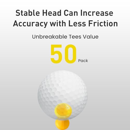 Amy Sport Golf Tees Step Down Plastic Unbreakable 50 Pack Reusable Bulk Professional Height Control Castle Tee for Practice - color: 50 Pack 1 3/4" in Yellow