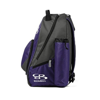 Boombah Tyro Baseball/Softball Bat Backpack - 20" x 15" x 10" - Holds 2 Bats up to Barrel Size of 2-5/8" - color: Charcoal/Purple_C23