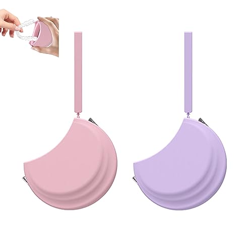 2 Pack Silicone Retainer Case with Vent Holes Lanyard Aligner Case Cute Portable Container Holder Night Guard Case for Travel Girl Women Men Kids (Purple+Pink) - color: Purple+Pink