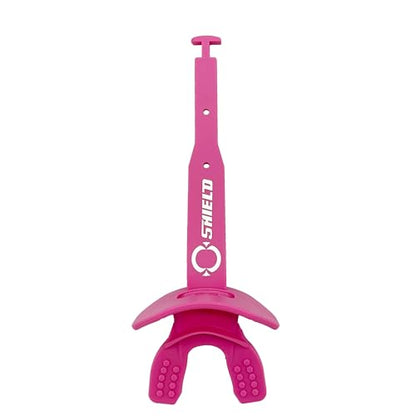 O Shield Striker Football Mouth Guard with Connected Strap, No Boil Brace Friendly Lip Guard for Tackle Football, Youth and Adult - color: Pink