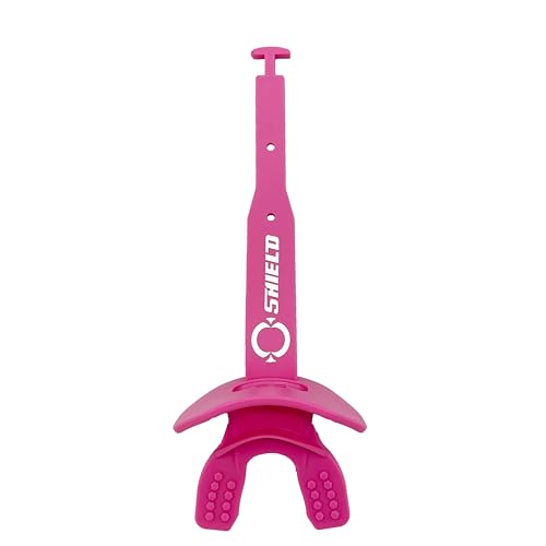 O Shield Striker Football Mouth Guard with Connected Strap, No Boil Brace Friendly Lip Guard for Tackle Football, Youth and Adult - color: Pink