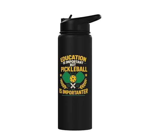 Funny Pickleball Paddle Education Is Important But Stainless Steel Insulated Water Bottle - color: Black