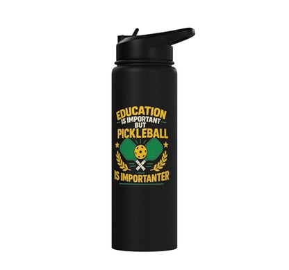 Funny Pickleball Paddle Education Is Important But Stainless Steel Insulated Water Bottle - color: Black