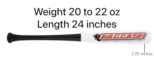 One Handed Trainer Baseball & Softball bat with Pro Maple Wood for Trainer in Size 24 inches/20 oz Barrel 2.25 Inches By Naqqash Sports