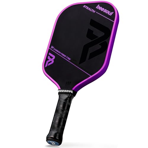 Beesoul Pickleball Paddle with Thermoformed T700 Raw Carbon Fiber Surface, Built for Max Spin Power and Control with 16mm Power Honeycomb Core Large Sweet Spot, USAPA Approved - color: Dark purple