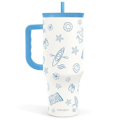 SANDJEST Beach 40oz Tumbler with Handle and Straw, Insulated Stainless Steel Travel Coffee Mug for Women Girls Beach Lovers, Gift Idea for Birthday Christmas Mothers Day Summer Vacation (Blue) - color: Beach Lover