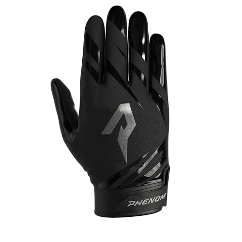 Phenom Elite Football Gloves - VPS5 | Super Sticky, Lightweight Receiver Gloves for Adults & Kids | Maximum Grip & Comfort for Competitive Play - color: Black, size: Youth Small