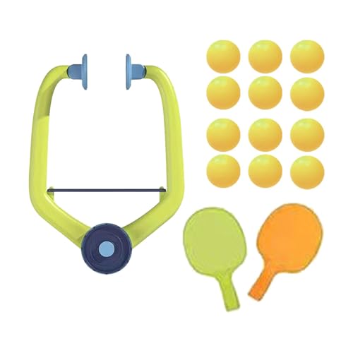 Hanging Table Tennis Trainer with Racket Balls for Door Frame Parent-Child Interaction Toy for Indoor Activity, Green Orange Rackets