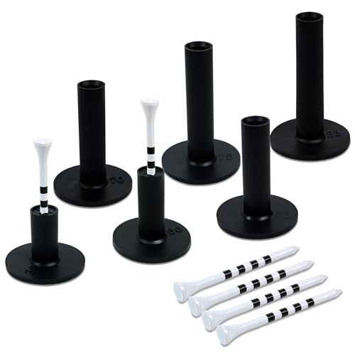 Premium Rubber Golf Tees for Mats Golf Tee Holder for Driving Range Simulator Hitting Mats and Outdoor Training 6 Sizes Rubber Tees & 6pcs 3-1/4 Tees (12 Pcs) - color: Black