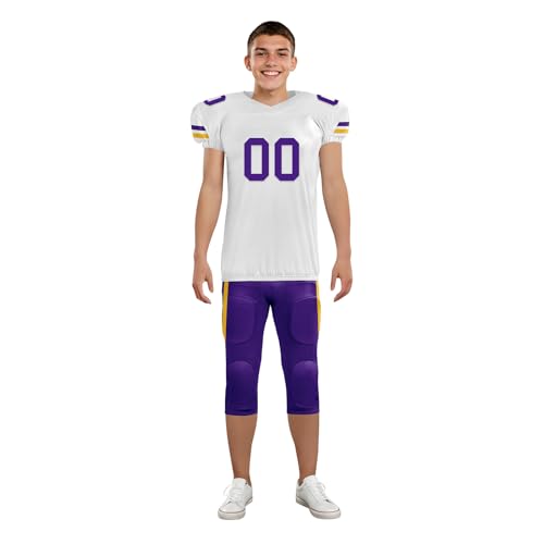 Youth Football Practice Jersey, Custom Blank Kids Practice Football Uniform Sportswear for Boys Training Games - color: Purple Gold White
