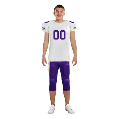 Youth Football Practice Jersey, Custom Blank Kids Practice Football Uniform Sportswear for Boys Training Games - color: Purple Gold White