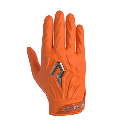 Phenom Elite Quantum Fierce Padded Football Gloves – Team Color | Lightweight, Protective Receiver Gloves for Kids - color: Orange, size: Youth X-Small