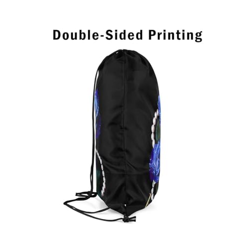 Castle Fairy Rose Flower Drawstring Backpack,Luxury Pearls Jewels Waterproof Sports Gym Bag,Princess Style Large Capacity for Travelling,Swimming,Beach,Black Blue - color: Black Blue