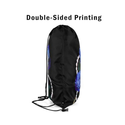 Castle Fairy Rose Flower Drawstring Backpack,Luxury Pearls Jewels Waterproof Sports Gym Bag,Princess Style Large Capacity for Travelling,Swimming,Beach,Black Blue - color: Black Blue