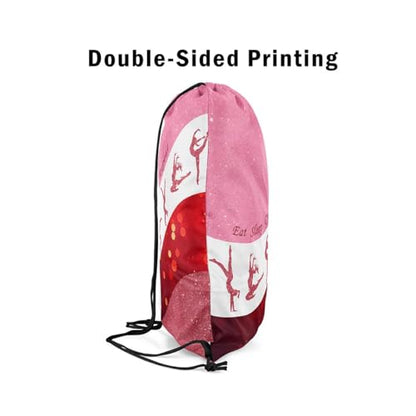 Castle Fairy Gymnastics Dance Drawstring Backpack Cheerleading Yoga Lover Sackpack for Beach Swimming Pool Pink Glitter Print Draw String Bags Waterproof Sports Gym - color: Pink 9