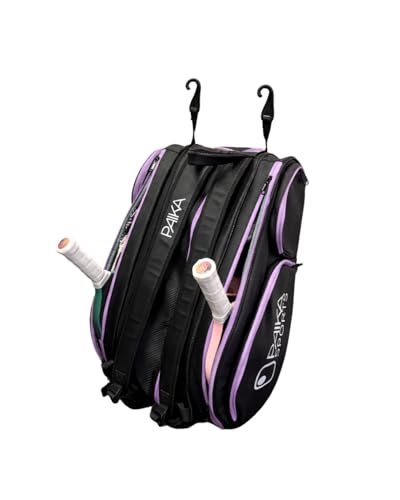 Detachable Pickleball Bag, Black with Purple Accents, Large Capacity, Multiple Compartments, Detachable Side Bag, Padded Straps for Paddles and Gear