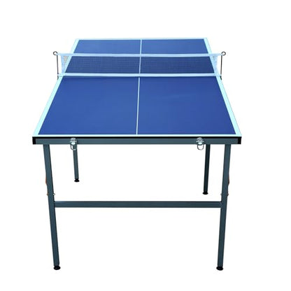 6ft Mid-Size Table Tennis Table, Portable Ping Pong Table Set with Net, Handle, 3 Balls, 2 Rackets Indoor&Outdoor Foldable Sports Set for Game Rooms, Apartments Blue One Size