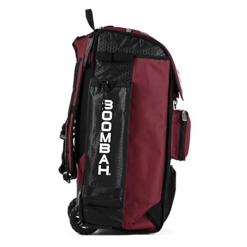 Boombah Catchers Superpack Hybrid Rolling Bat Bag - Multiple Colors - Wheeled & Backpack Version - color: Black/Cardinal