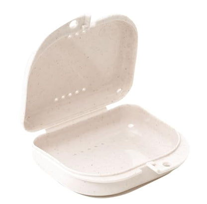 LA MIERE Retainer Case with Vent Holes, 1 Pcs Wheat Straw Denture Case, Tight Snap Lock Orthodontic Mouth Guard Case, Oyster - color: Oyster