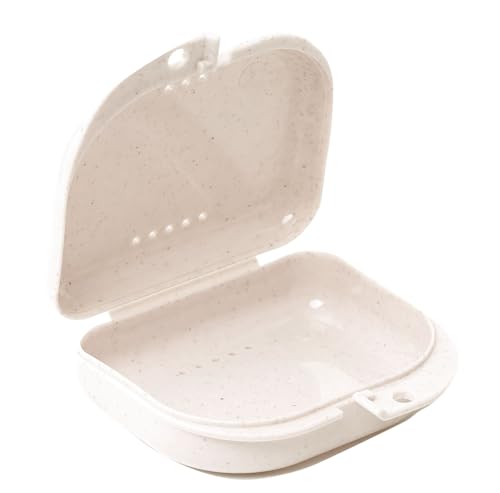 LA MIERE Retainer Case with Vent Holes, 1 Pcs Wheat Straw Denture Case, Tight Snap Lock Orthodontic Mouth Guard Case, Oyster - color: Oyster