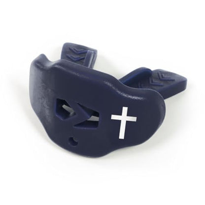 Football Lip Guard – Mouthpiece with Strap – Full Protection, Youth & Adult – Sleefs - color: Cross Navy Blue