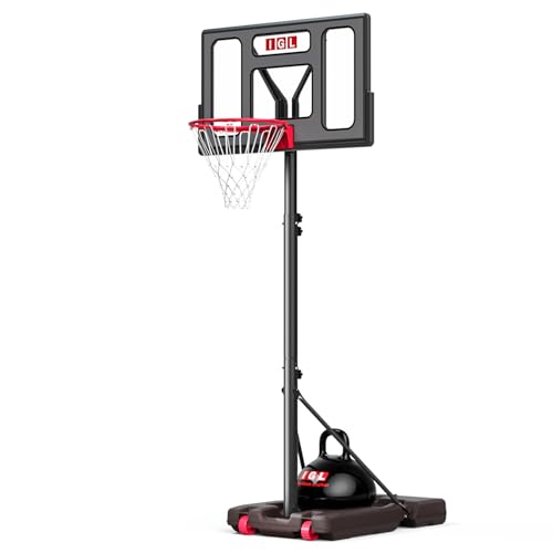 IGL Portable Basketball Hoop, 5.6-10FT Adjustable Basketball Goal System, 40/44 Inch Outdoor Basketball Hoop & Goals for Kids, Youth, and Adults in The Backyard, Driveway with PC Backboard - color: Gray Black
