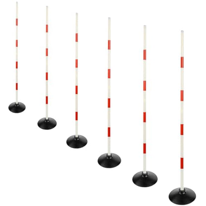Red-White Soccer Agility Pole Set Rubber Base Dribbling Stick Traffic Warning Sign Pole Multifunctional Training Pole - color: Pack of 6, style: 4.9 FT