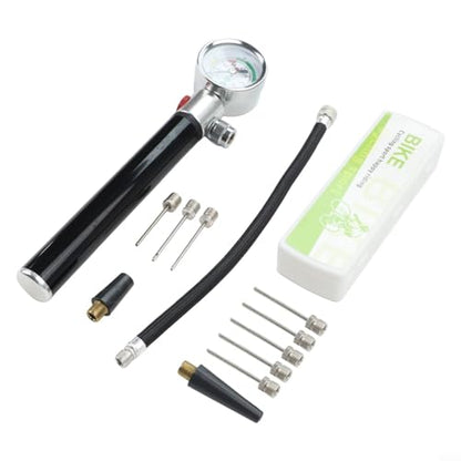 Portable Bike Pump, Aluminum Alloy Tire Inflator with Pressure Gauge, for American and Valves, Basketball Needle Included - size: Basketball full set