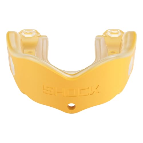 Shock Doctor Mouth Guard Sports, Hockey, Lacrosse, Baseball, Wrestling Moutguard, Gel Max Heavy Duty Protection & Custom Fit, Football Mouth Guard with Strap, Adult & Youth Mouthguard - color: Yellow, size: Youth, style: Non-flavored