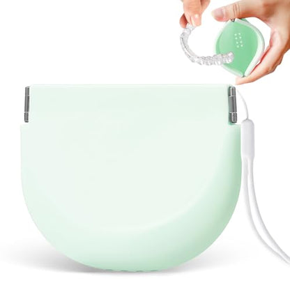 Silicone Retainer Denture Storage Case Holder, Portable Slim Dental Container Cleaning Box with Drain Holes and Leakproof for Aligners, Mouth Guards, Night Guards, Removable Dental Appliances (Green) - color: Green
