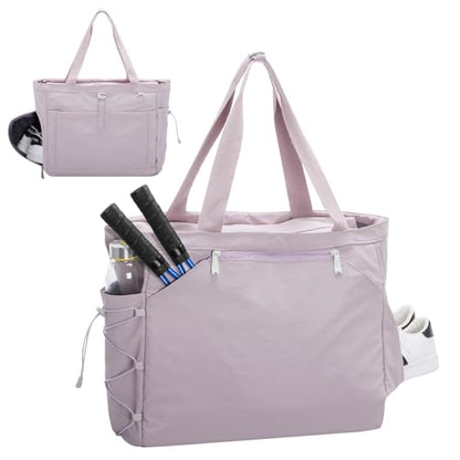 Tennis Gym Bag for Women, Tennis Tote Bag with Shoe Compartment & Wet Pocket, Tennis Racket Bag Holds 2-4 Rackets, Weekend Bag with Laptop Compartment for Men & Women - color: Purple