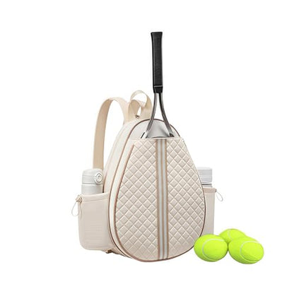 Tennis bag for women - Quilted Sling Grid Design Water repellent Two Side Pockets Dry wet separation independent pocket Friend couple gift - color: beige