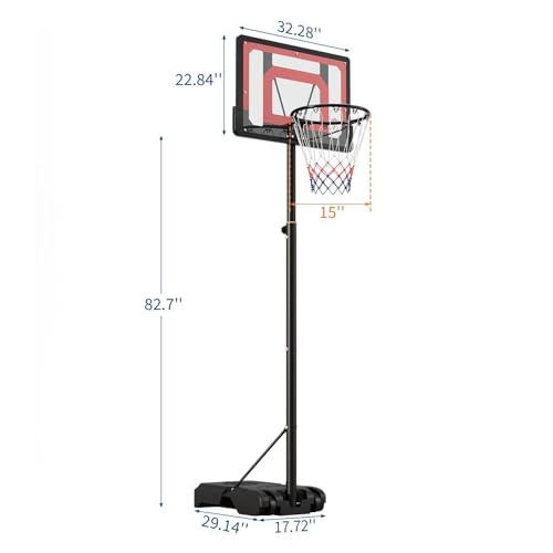 Kids Basketball Hoop Outdoor, Adjustable Height Portable Basketball Hoops & Goals with 33 inch PC Backboard for Backyard, Driveway and Court - color: Balck&Red