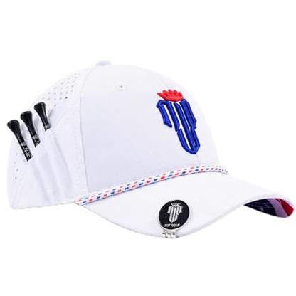 NJF Golf Hat Men - Breathable Mens Golf Hats, Adjustable Rope Hook and Loop Style Cap, Convenient Cap with Tee Holder - color: Njf Us Flag White