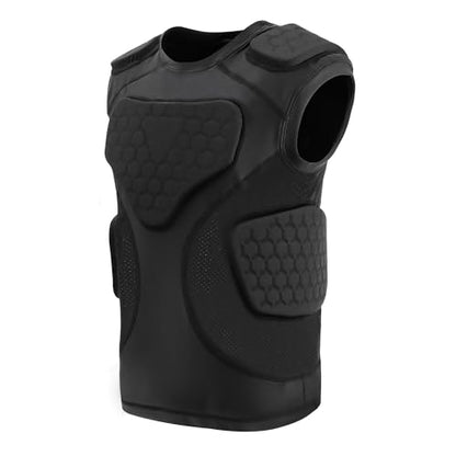 Youth Football Padded Shirt, Chest Rib Protector, Compression Padded Vest with 5-Pad for Sports Paintball Football Baseball Lacrosse - size: Medium, style: Black