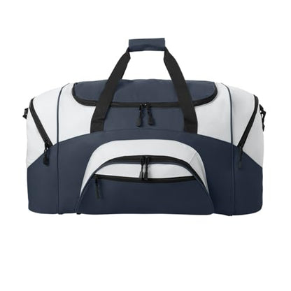 Personalized Large Duffel Bag, Football, Soccer, Basketball, Baseball Duffle Bag, Athlete Gift, Sport Bag, Embroidered Name, Navy/Grey - color: Navy/Grey