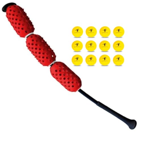 Baseball & Softball Swing Trainer and 12 Durable Foam Balls, Boost Your Bat Speed by Up to 20+ MPH, Unlock Swing Speed Increases. Great Gift for Baseball and Softball - color: Red, size: Aero Bat Standard+12 Soft Training Balls