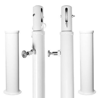 Aoneky Permanent Adjustable Volleyball Post System - Complete Set with 2 Steel Poles & Ground Sleeves, 6 Height Settings for Badminton & Volleyball, Includes Winch for In-Ground Install - color: White, style: Round