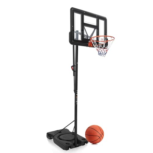 Basketball Hoop Outdoor 10FT Height Adjustable, Portable Basketball Goals & Hoops with PC Backboard and Large Water/Sand Base, Indoor Outdoor Basketball Hoop for Kids Youth Adults Backyard Driveway - style: Handle Position Adjustment Lift