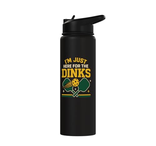 Funny Pickleball Pun Paddle I'm Just Here For The Dinks Stainless Steel Insulated Water Bottle - color: Black