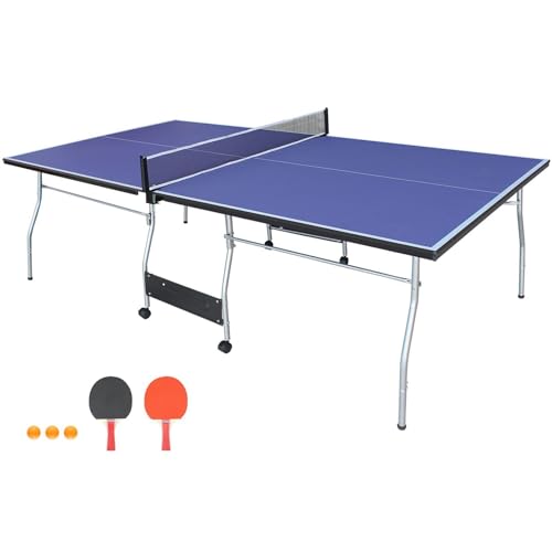 Ping Pong Table Foldable & Portable 6/8/9FT Table Tennis Table Set for Indoor & Outdoor Games with Net & Post, 2 Table Tennis Paddles and 3 Balls - color: Silver Legs-8x4.5FT