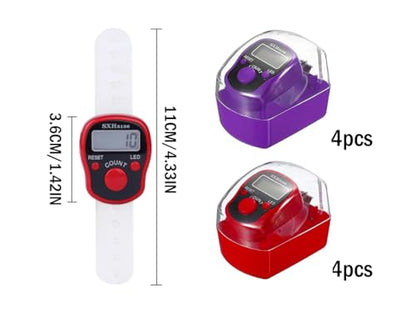 8PCS Electronic Finger Counter, LED Electronic Handheld Tally Counter, 5-Digit Counters Clicker with Box, Lap Track Handheld Counter, for Golf Sports Fitness Exercise Warehouse (Purple, Red)