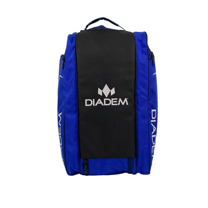 Diadem Tour V3 Paddle Backpack Bag - Spacious Pickleball Gear Bag with 10 Paddle Capacity | Shoe Compartment | Neoprene Side Pockets | Stylish and Durable | Blue with White Trim