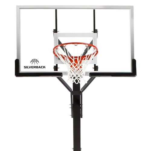 Silverback 54" Height Adjustable In-Ground Basketball Hoop with Tempered Glass Backboard, Pro-Style Breakaway Rim & Backboard Pad