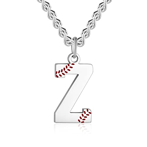 AIAINAGI Baseball Initial A-Z Letter Necklace - Men's Baseball Charm Pendant in Stainless Steel Silver Chain, 22inch Personalized Gift - style: Z Letter